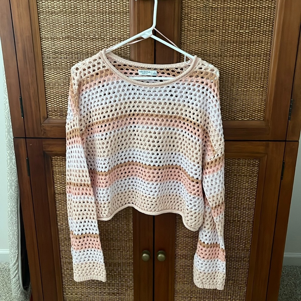 NWT Arizona Juniors Womens Crew Neck Long Sleeve Striped Pullover Sweater